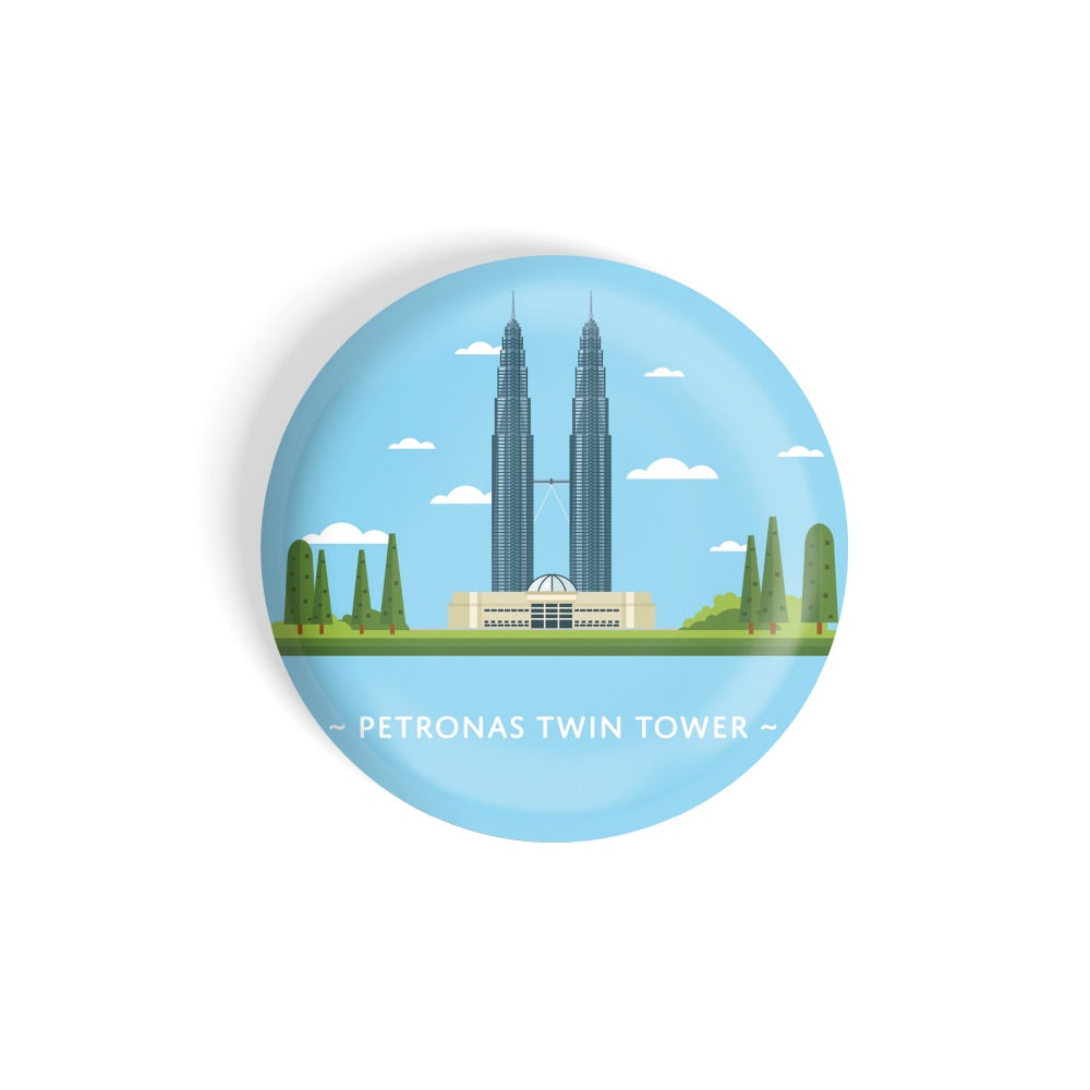 dhcrafts Round Fridge Magnet Blue Color Monuments Petronas Twin Tower Glossy Finish Design Pack of 1 (58 mm)